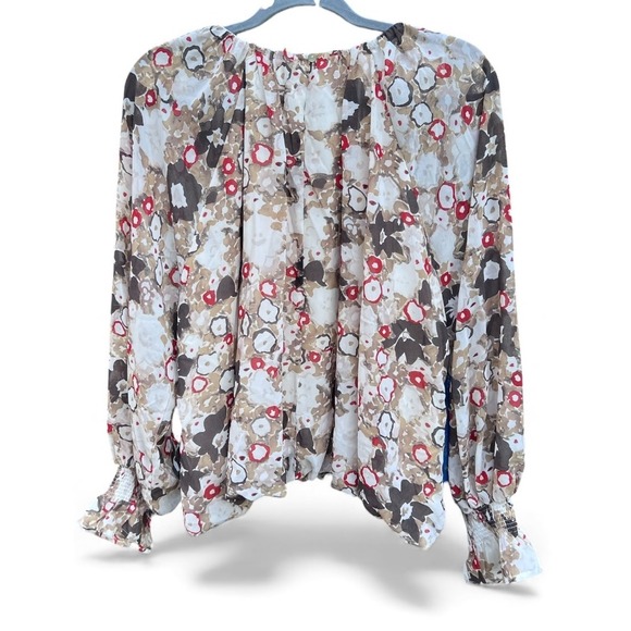 NWT Entro Women's Floral Print Blouse Long Sleeve Gathered Cuff Round Neck - Picture 3 of 11